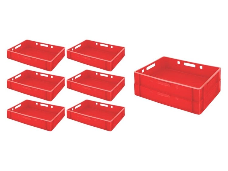 PROREGAL SuperSparSet 8 x Eurobehälter Fleischerkasten E1 HxBxT 12,5 x 40 x 60 cm 25 Liter Rot Fleischerkiste Fleischkiste Metzgerkiste Fleischbehälter