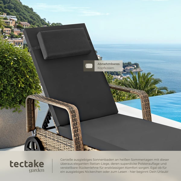 Rattan Sonnenliege tectake  200 x 70 x 33 cm widerstandsfähig natur/dunkelgrau
