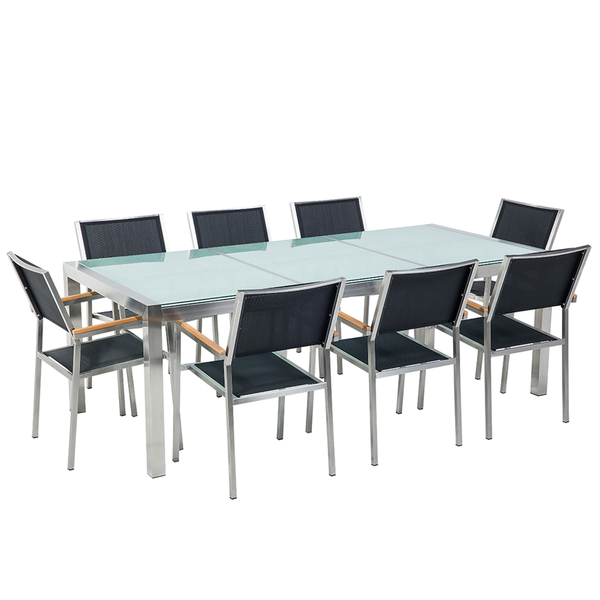 Gartenmöbel Set 8-Sitzer GROSSETO Crashglas Transparent / Schwarz