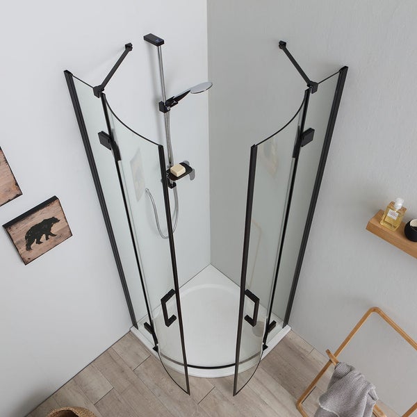 Viertelkreisdusche 90x90 mit Drehtüren, schwarzer Teilrahmen| London