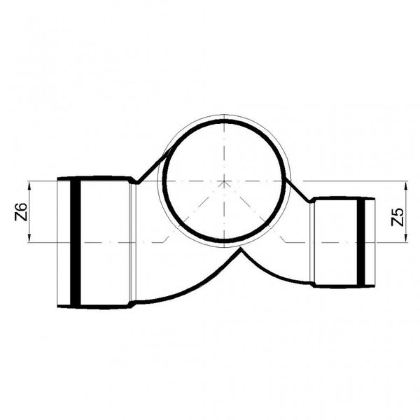 Technische Zeichnung eines Rohrabzweigs mit den Maßangaben Z5 und Z6.