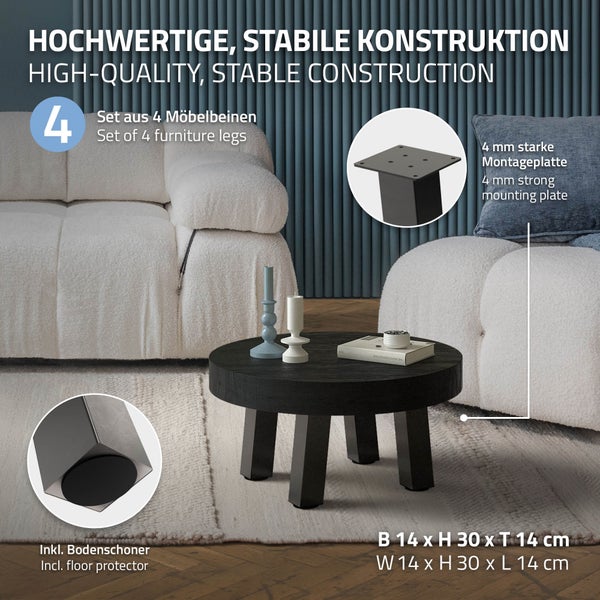 ML-Design 4er Set Tischbeine schräg H:30 cm, Dunkelgrau, Optik Industrial, Stahl pulverbeschichtet, Profil 8x8 cm, I-Form, Möbelfüße Metall 96° Neigung, Tischfüße Möbelbeine für Couchtisch, Sitzbank