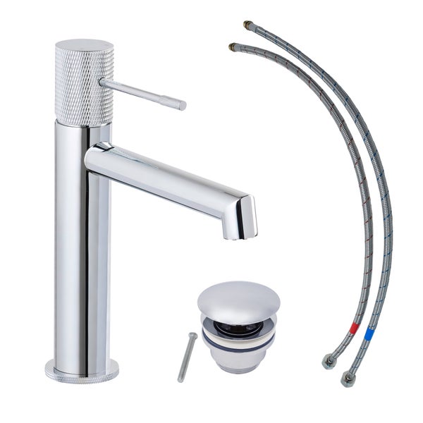 Waschtischarmatur mit Ablaufgarnitur und flexiblen Anschlussschläuchen