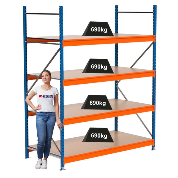 Lagerregal mit vier Ebenen, jede Ebene mit einer Traglast von 690 Kilogramm