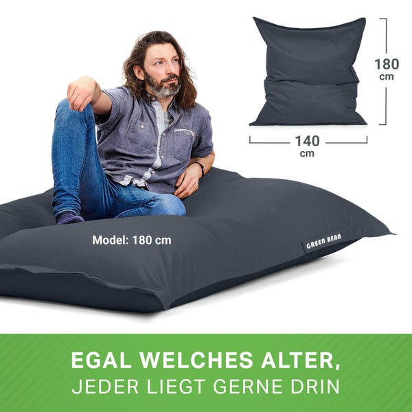 Green Bean Sitzsack XXL 140x180cm 380 Liter Kinder & Erwachsene Bean Bag EPS Perlen Füllung Riesensitzsack Groß Draußen Outdoor Liegekissen Waschbar Wetterfest Lounge Sitzkissen Bodenkissen Stahlgrau