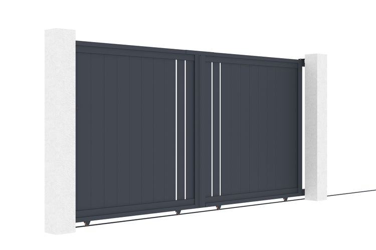 Schiebetor 3,5m GIONA H.180 graues Aluminium + 2 Pfosten 20x20cm H.190cm