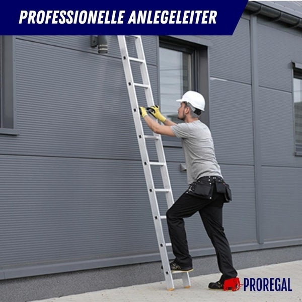 PROREGAL Sprossen-Anlegeleiter ATLAS Ohne Traverse 7 Sprossen Arbeitshöhe 2,98 m Traglast 150 kg