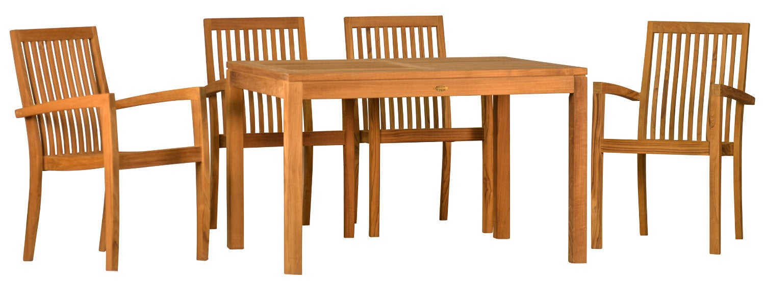 Teak Sitzgruppe 4 Stapelstühle 1 Tisch 120 x 90 cm premium Set