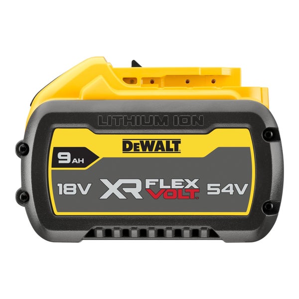 DeWalt XR FLEXVOLT Akku mit 9 Amperestunden, 18 Volt und 54 Volt, Lithium-Ionen-Technologie.
