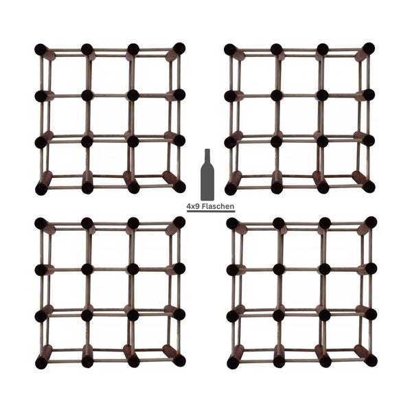 PROREGAL Modulares Weinregal Vinotega Mod HxBxT 36 x 36 x 24 cm 4 x  9 Flaschen Massives Kiefernholz Braun Geölt