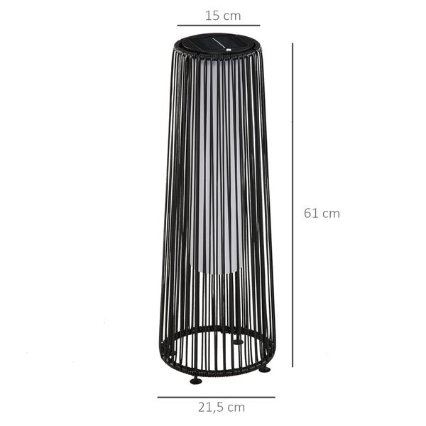 Outsunny Solarlampe, Rattan Solarleuchte mit Lichtsensor,  21,5 x 21,5 x 61 cm, Metall, Schwarz