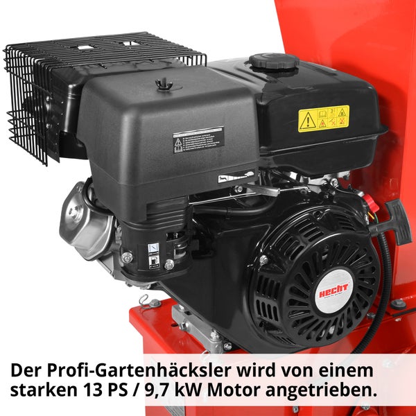 Hecht Logo auf Motor eines Gartenhäckslers