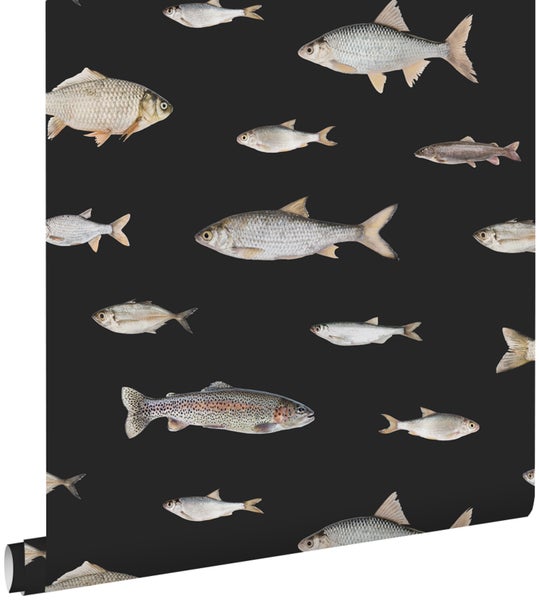 ESTAhome Tapete Fische Schwarz und Grau - 50 x 900 cm - 139365