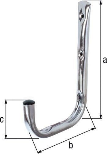 Metallischer Kleiderhaken mit Maßangaben