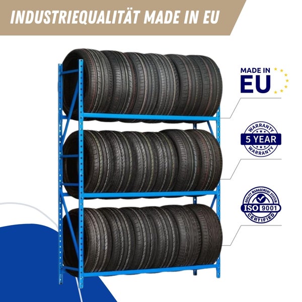 PROREGAL Reifenregal Maximus HxBxT 200 x 125 x 50 cm 3 Ebenen 130 kg Fachlast Bis Zu 15 Reifen Lichtblau