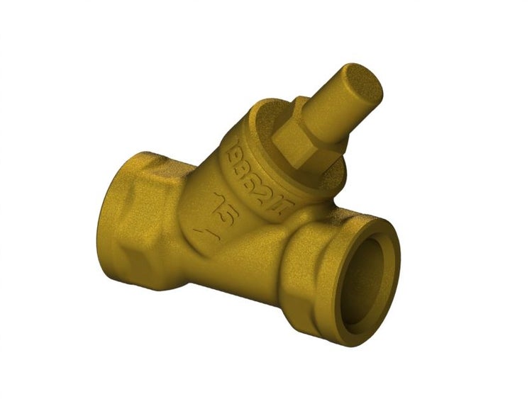 Schrägsitzventil aus Messing für Sanitärinstallationen.