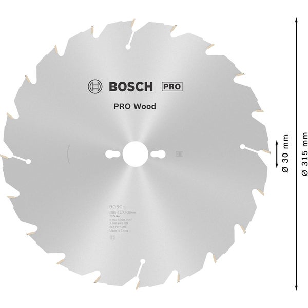 Bosch PRO Wood Kreissägeblatt 315 x 3,2 x 30 mm - 2608640701