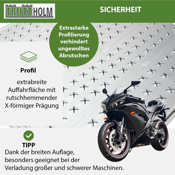 TRUTZHOLM Auffahrrampe extrabreit 300 cm klappbar Alu 400 Kg 70 cm Rampe Verladerampe Eventrampe