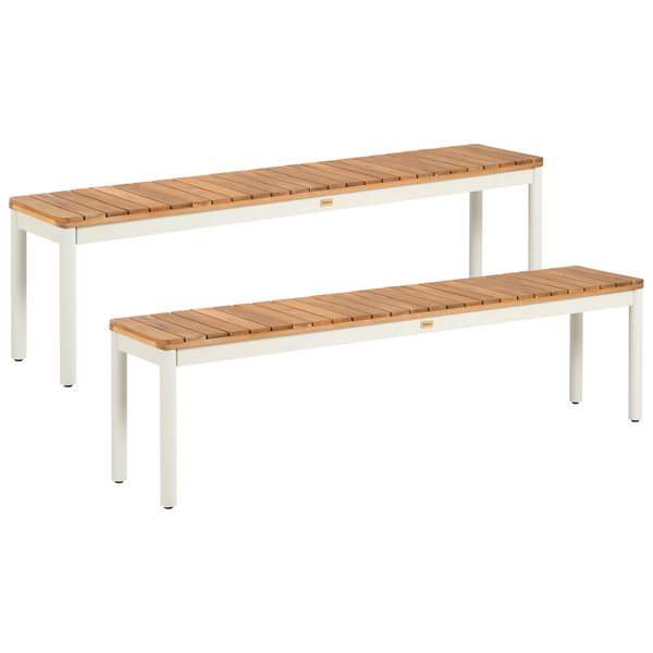 Zwei Gartenbänke mit Sitzfläche aus Holzlatten und Metallgestell von Beliani
