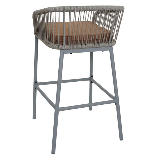 Barhocker mit Sitzkissen und Rückenlehne aus Seilgeflecht