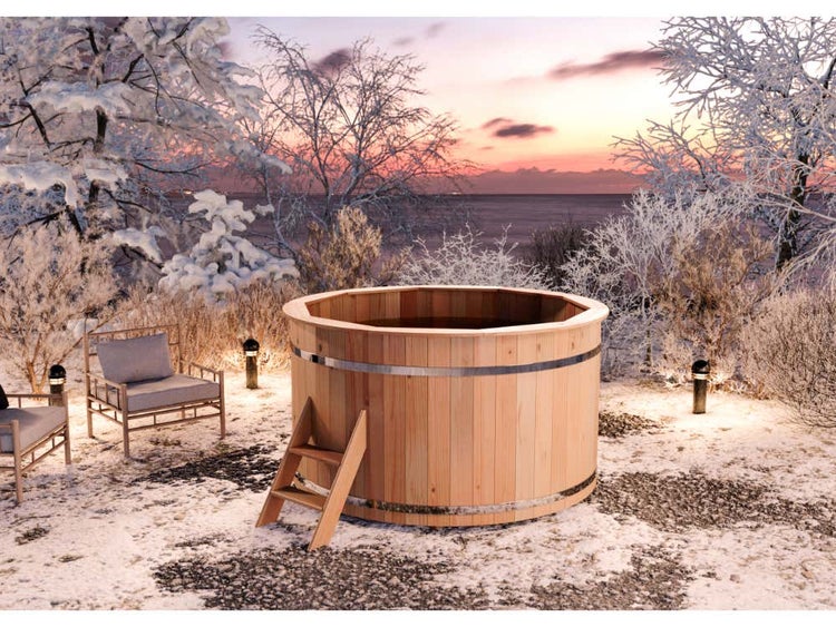 FinnTherm Badefass Bergen aus Holz mit Montagematerial, Naturbelassen