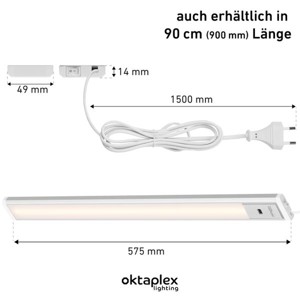 Riva LED Unterbauleuchte dimmbar mit Sensor 57,5cm neutralweiß 4000K silber Küchen Unterschranklampe Aluminium LED