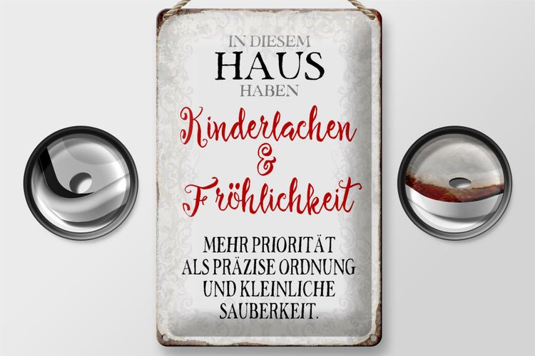 Blechschild Spruch 20x30cm in diesem Haus Kinderlachen