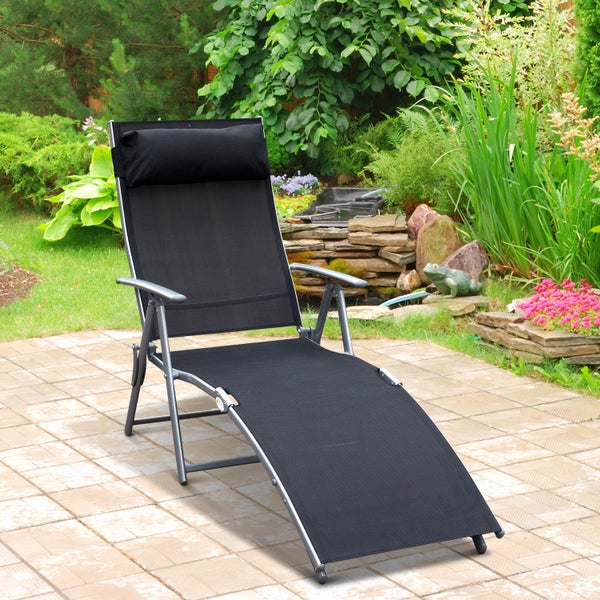Outsunny Sonnenliege, Gartenliege, klappbar, mit Kissen, 137 x 63,5 x 100,5 cm, Metall+Stoff, Schwarz