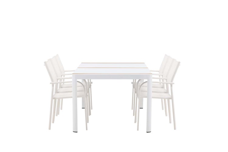 Togo Gartenset Tisch 100x200cm weiß, 6 Stühle Santorini weiß. 100 X 200 X 75 cm