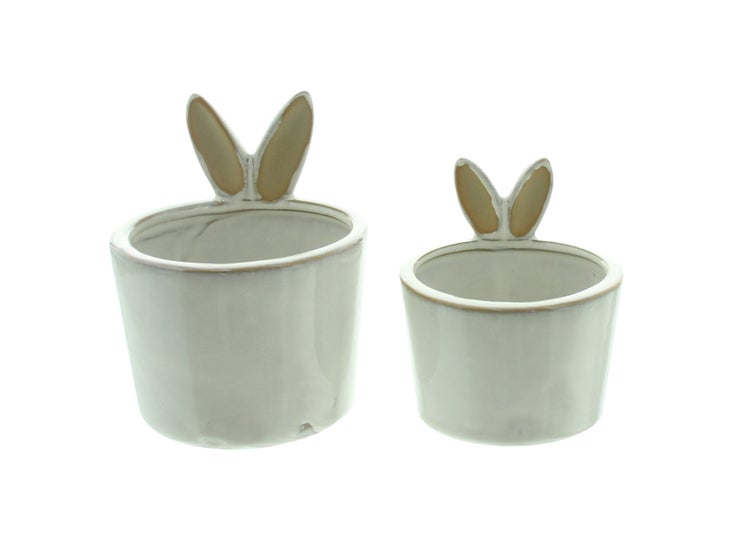 FRANK FLECHTWAREN|Pflanzer Hasenohren, 2er Set, 10,5 x 10,5 x 11 cm, 12 x 12 x 14,5 cm, PORZELLAN