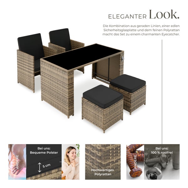 Rattan Sitzgruppe tectake Palermo inklusive Flaschenöffner, zusammenschiebbar für 2 bis 4 Personen natur