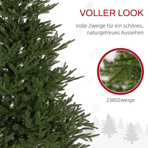 HOMCOM künstlicher Weihnachtsbaum, 180 cm Christbaum mit 2380 Spitzen, klappbar Metallständer, für Weihnachten Deko, Grün