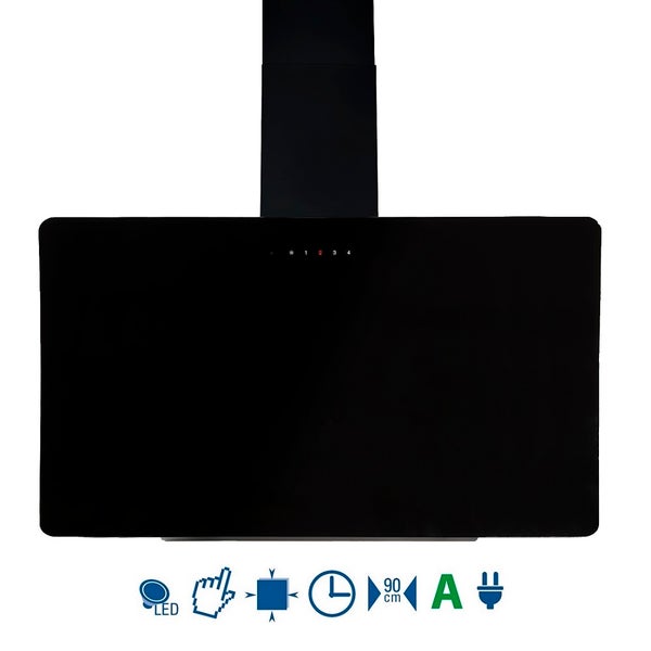 Schwarze Dunstabzugshaube mit LED-Beleuchtung und Touch-Steuerung, Breite 90 cm