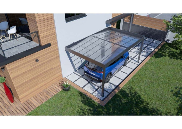 Terrando Anlehncarport Libeccio Carport aus Metall in Grau, Unterstand Überdachung 3,1x5m
