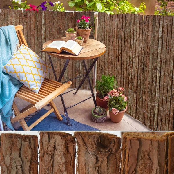 FLOORDIREKT Baumrindenmatte - Dekorativer Sichtschutz für Balkon und Garten aus Baumrindenstreifen - 100 x 300 cm