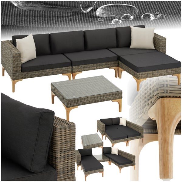Gartenmöbelset mit Rattansofa, Tisch mit Glasplatte und Kissen