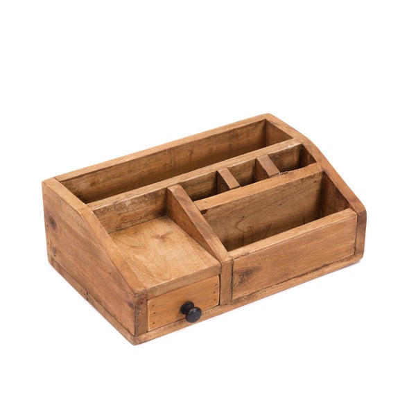 Organizer Study Mahagoni Massivholz, 5 Fächer mit Schublade naturfarben