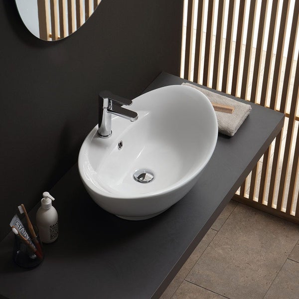 Aufsatzwaschbecken aus Keramik, ovale Form und weiße Farbe