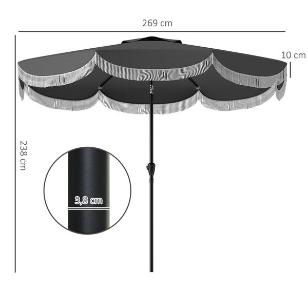 Outsunny Sonnenschirm Ø269 cm, UV 30+Sonnenschirm achteckig Balkonschirm Strandschirm windfest Marktschirm Kurbelschirm Sonnenschutz für Strand Balkon Garten, Dunkelgrau