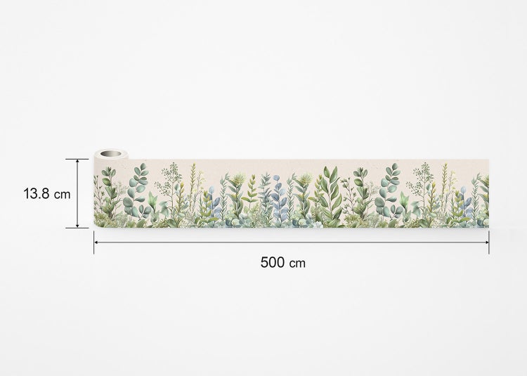 Wandbordüre mit botanischem Blättermotiv, Höhe 13,8 Zentimeter, Länge 500 Zentimeter.