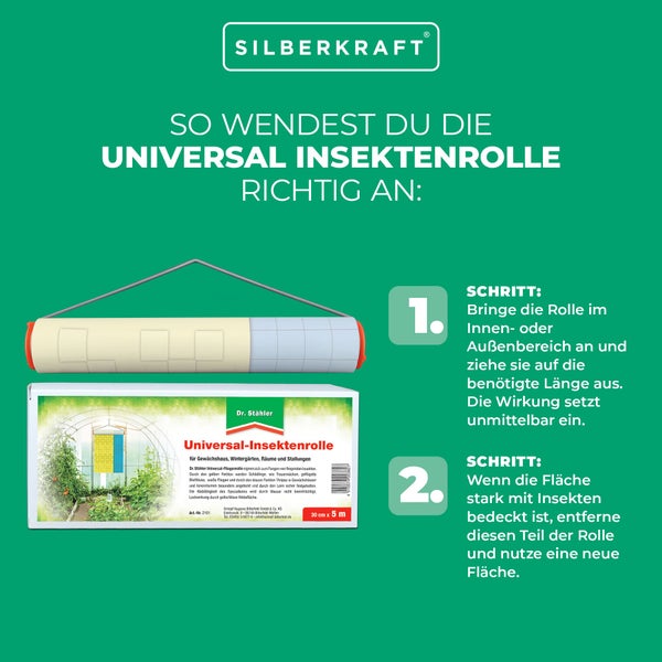 Universal Insektenrolle – Farb-Leimfalle in Gelb & Blau zur Bekämpfung von Trauermücken, Thripsen, Blattläusen & weißen Fliegen – Doppelseitig klebend – 30 cm x 5 m – Ohne Insektizide
