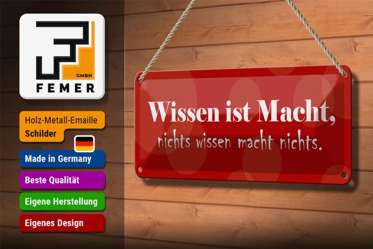 Blechschild Spruch 27x10cm Wissen ist Macht Dekoration