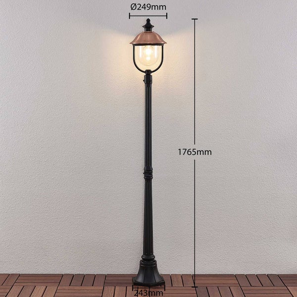 Lindby Mastleuchte außen Clint (spritzwassergeschützt (Retro, Vintage Antik) in Kupfer aus Aluminium (1 flammig E27) - Kandelaber Außenleuchte