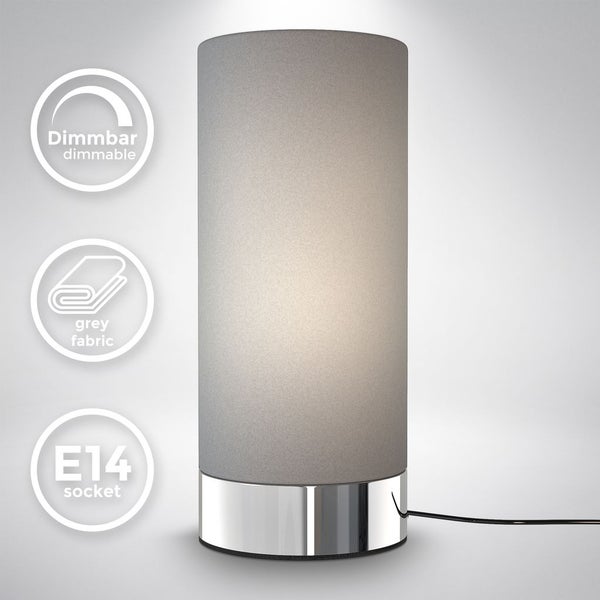 Nachttischlampe - touch, dimmbar, mit Stecker, E14 Fassung, grau
