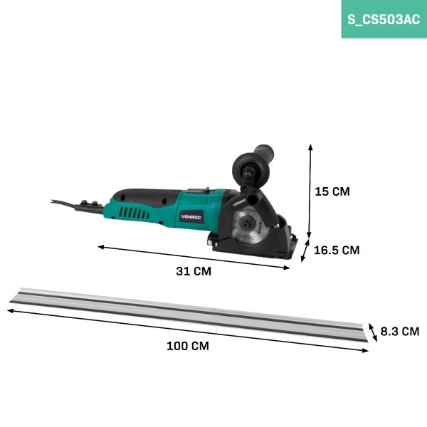 VONROC Mini Kreissäge elektrisch [500W] - Mini Handkreissäge [85mm] Variable Drehzahleinstellung | Mini Tauchsäge inklusive Führungsschiene und 3 Sägeblättern