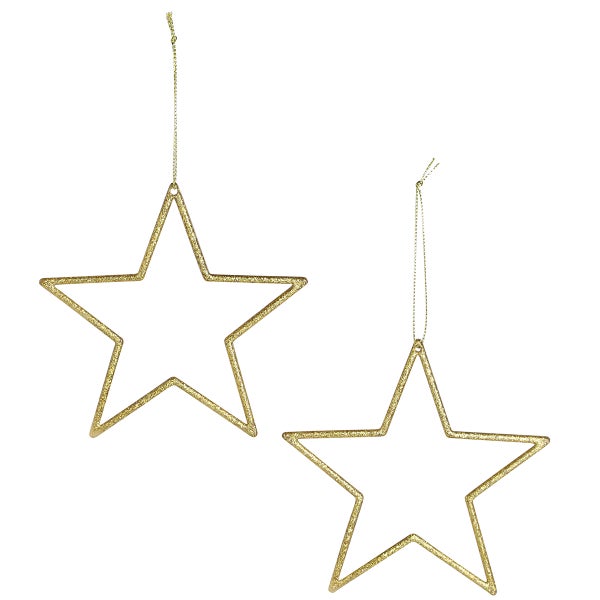Zwei goldene Sternanhänger als Christbaumschmuck