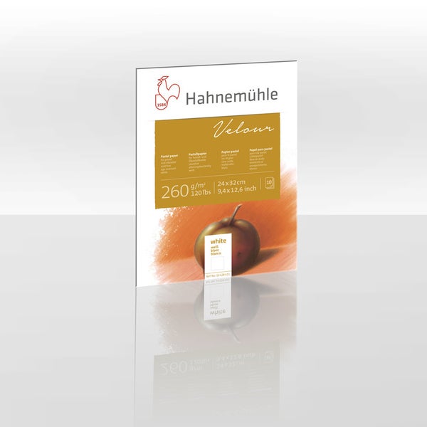 Hahnemühle Velour Pastellpapier Block in Weiß, 260 Gramm pro Quadratmeter, 24 mal 32 Zentimeter, 10 Blatt.