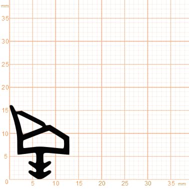 Querschnitt eines schwarzen Dichtungsprofils auf einem Millimeterraster.