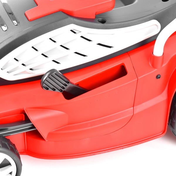 Detailansicht eines Rasenmähers mit zentraler Schnitthöhenverstellung