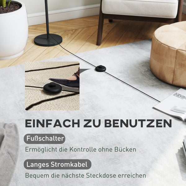 Detailaufnahme eines Fußschalters auf einem Teppichboden